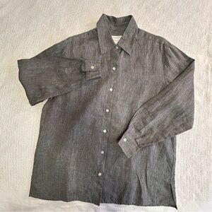 Liz Claiborne Sport Women’s Medium Shirt Top Linen Heathered Gray Button-Up Boxy